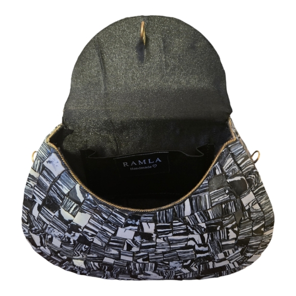 Ramla Handmade Moroccan Mosaic Stone TileCrossbody Purse Black & White - Picture 2 of 8